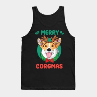 Merry Corgmas Corgi with Raindeer Ears Design Tank Top